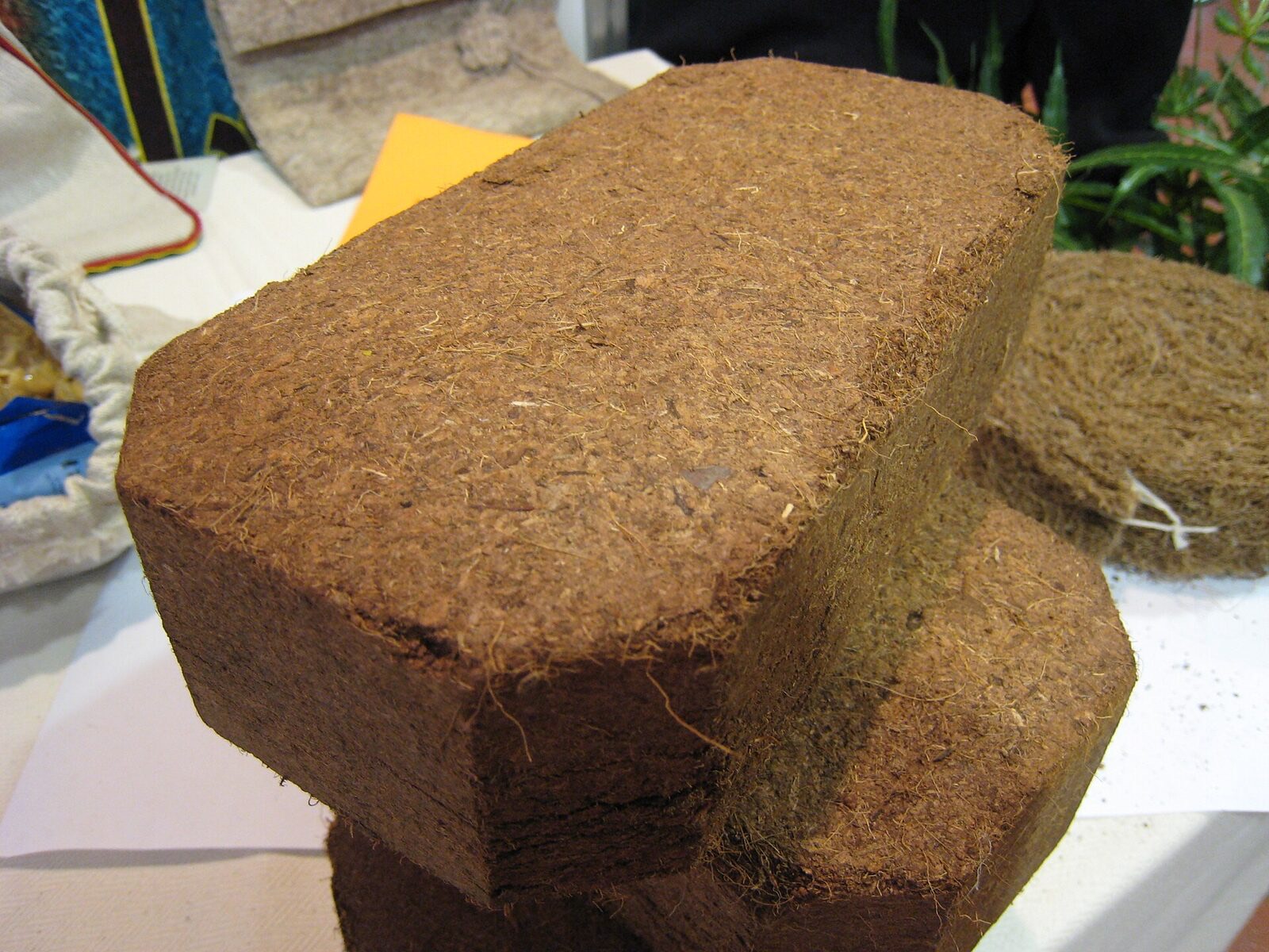 Compressed coir pith block, 5 kg, close-up