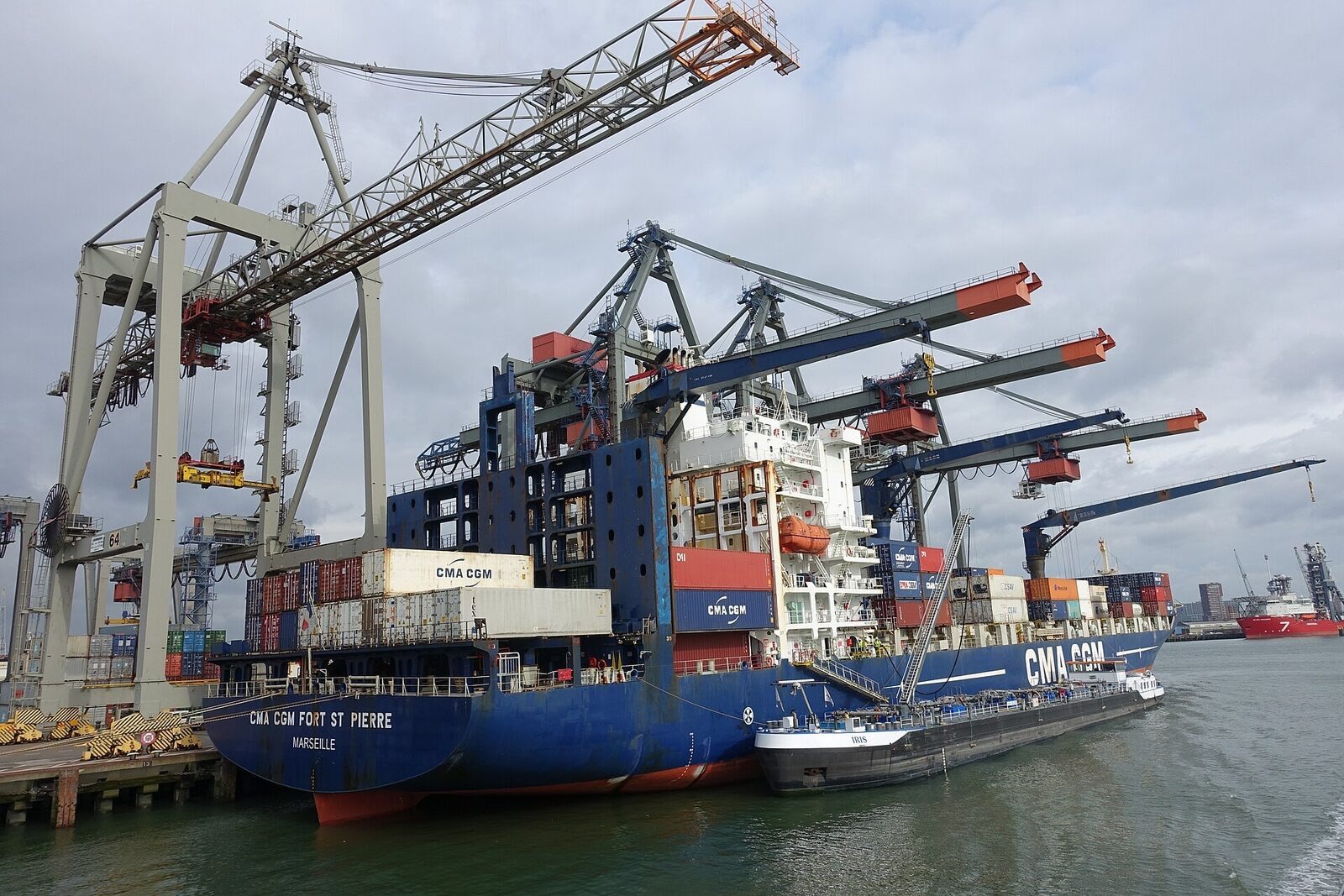 Container ship at a terminal in the Port of Rotterdam