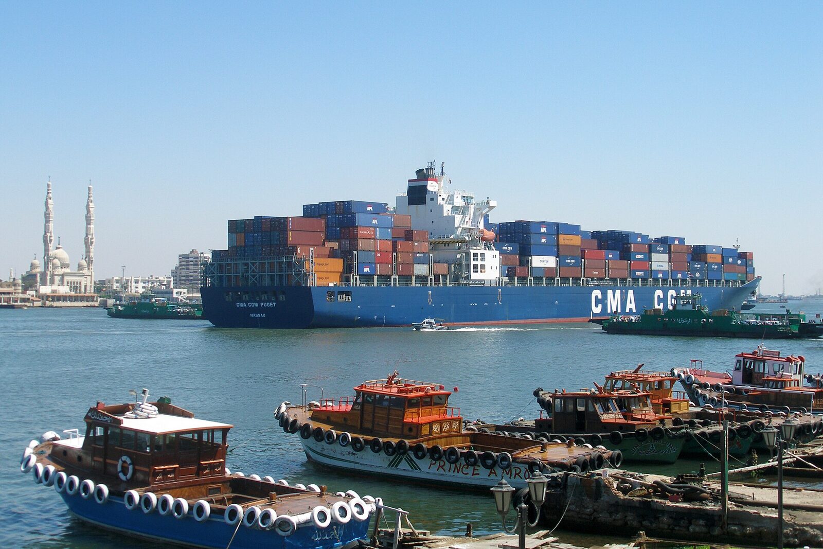 Container ship CMA CGM Puget transiting the Suez Canal